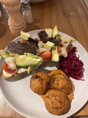 Smashed avo with added falafels  at Felix For Goodness in Brisbane