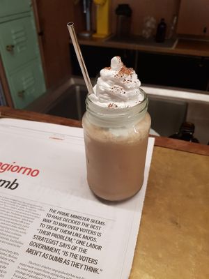 Raw iced chocolate with cashew milk, cacao and coconut whip at Felix For Goodness in Brisbane