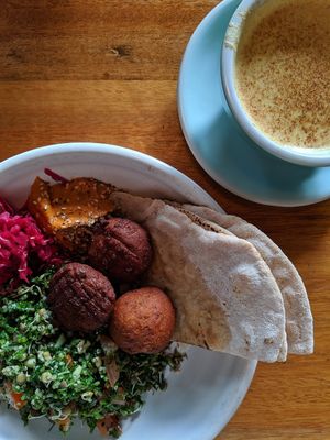 Falafels & Tumeric Latte at Felix For Goodness in Brisbane