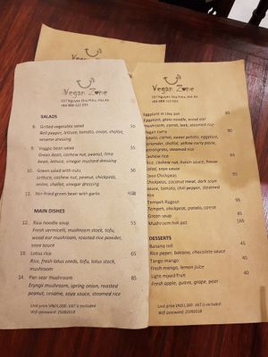 Menu at Vegan Zone in Hoi An