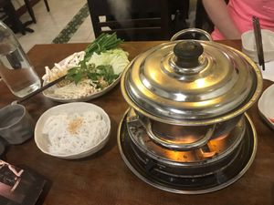 Hot pot - in preparation .. cooking at the table at Vegan Zone in Hoi An