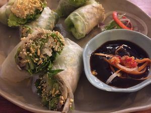 Vegan roll with banana flower and toasted rice sprinkle at Vegan Zone in Hoi An