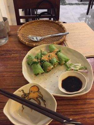 Delicious mustard roll served on beautiful tableware  at Vegan Zone in Hoi An