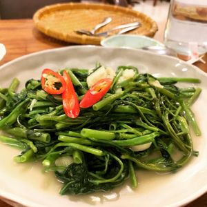 Stir fry Morningglory with garlic  at Vegan Zone in Hoi An