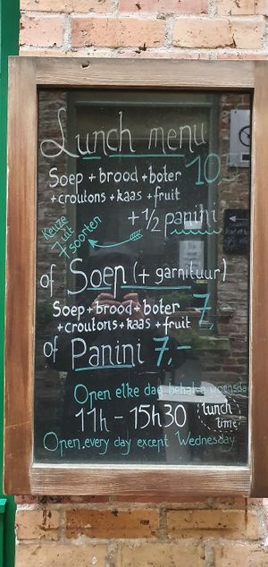 chalk board outside at Soup in Bruges