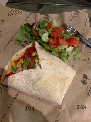 Vegetable burrito with no cheese or yogurt  at Pizza Con in Kos