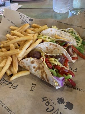 Fake meatball tacos   at Pizza Con in Kos