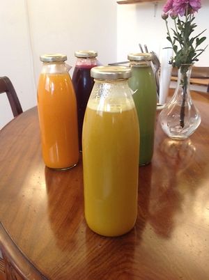 We make many different juices on our Angel slow juicer. We develop new ons all the time, depending on the season. at Kosmos K in Copenhagen