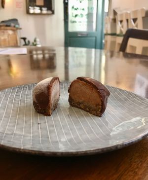 Cinnamon ginger-flavored chocolate  at Kosmos K in Copenhagen