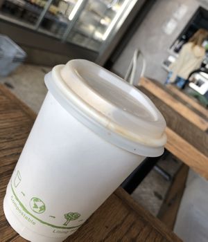 Compostable coffee container at Juicebaby in West London