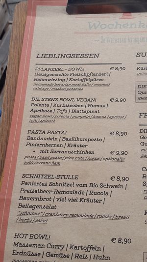 Weekly menu at Stenz in Munich