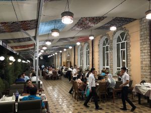 Outdoor dining section at Karimbek in Samarkand