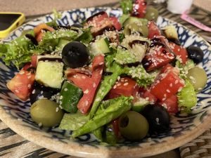 Greek salad  at Old City Restaurant in Samarkand