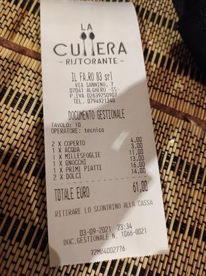 Ticket (2 personas) at La Cullera in Alghero