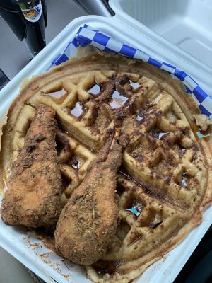 Chicken + waffles at VelTree in Charlotte