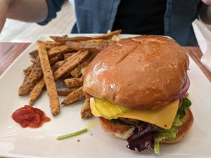 Classic burger with their awesome fries at VelTree in Charlotte