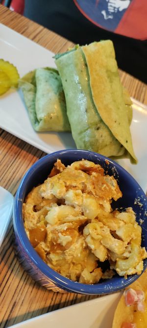 Mac n cheese, Tempeh wrap in back at VelTree in Charlotte