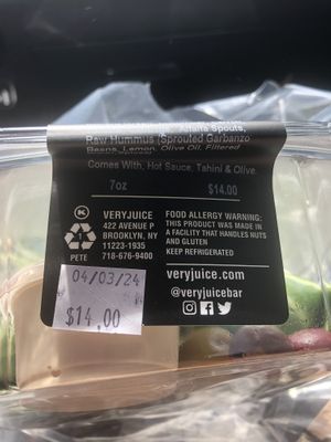 Raw hummus wrap   at Very Juice Bar in Brooklyn