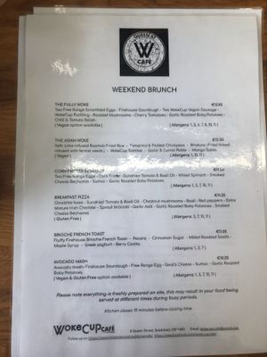 Weekend Brunch Menu at WokeCup Cafe in Dublin