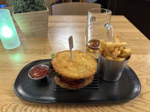 Vegan burger and fries  at 1885 in Bremen