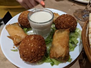Hot falafel and spinach rolls at Zaatar Lebanese Syrian Cuisine in Ayia Napa