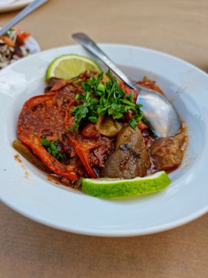 Chopped grilled aubergine, green peppers at Zaatar Lebanese Syrian Cuisine in Ayia Napa