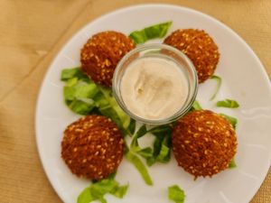 Falafel and hummus dip at Zaatar Lebanese Syrian Cuisine in Ayia Napa