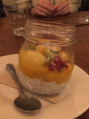Dessert: chia coco pudding with mango  at Veget'Halles in Paris