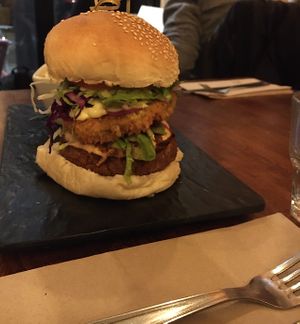 Vegan crunchy burger at Veget'Halles in Paris