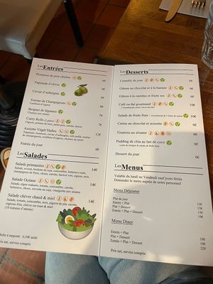 Menu  at Veget'Halles in Paris