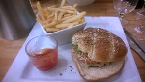 Quinoa burger and fries at Veget'Halles in Paris