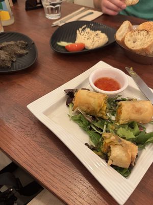 Apps: curry puffs, tapenade, hummus  at Veget'Halles in Paris