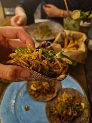 Mushroom & garlic taco up close 👌 at Barba Negra in Holbox