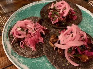 Diabla mushroom tacos  at Barba Negra in Holbox