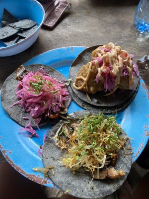 3 vegan tacos (120 pesos)  at Barba Negra in Holbox