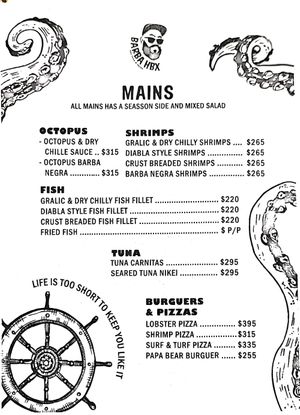 Menu at Barba Negra in Holbox