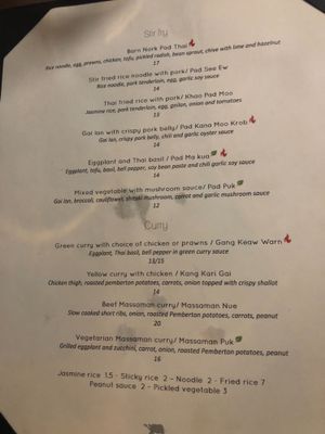 Menu at Barn Nork in Whistler