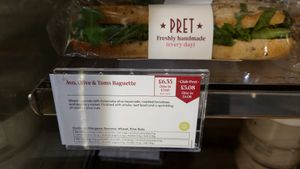 Avo, olive & toms baguette at EDI - Pret a Manger - G13 in Edinburgh