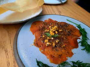 Carrot carpaccio at Opa in Tel Aviv