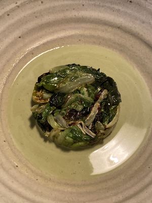 Lettuces, cilantro, caper berries, macadamia cream, Chinese cabbage. at Opa in Tel Aviv