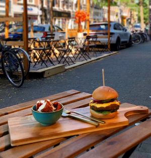 The Amazing Burger with sweet potatoe on the side at Happy Food and Health  in Rotterdam