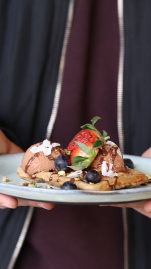 Waffles with vegan nice cream and all gluten free! at Happy Food and Health  in Rotterdam