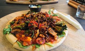 Pizza with "meat" at Happy Food and Health  in Rotterdam