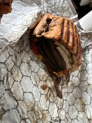 One half of the grilled mushroom ciabatta  at Pressed Cafe in Nashua