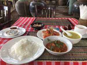 Set Menu - Rice, Lentil Soup, Tomato Tofu Curry, Tomato Salad   at The Moon - Old Bagan in Bagan