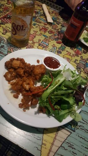 Buffalo cauliflower on a really cool Where's Wally table at The New Crown in South Shields