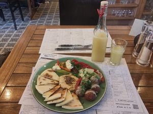Falafel plate and ginger lemonade at Gastrobar in Chisinau