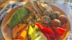 Falafel with hot pita, hummus and avocado at Gastrobar in Chisinau