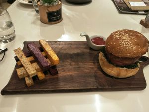 Beetroot croquette burger at BMS Organics - Nanjing West in Shanghai