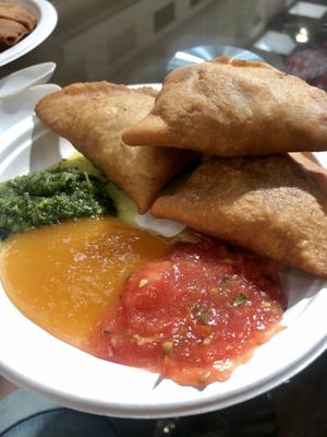 Fantastic samosas with homemade chutneys   at Snackwallah in Newcastle Upon Tyne